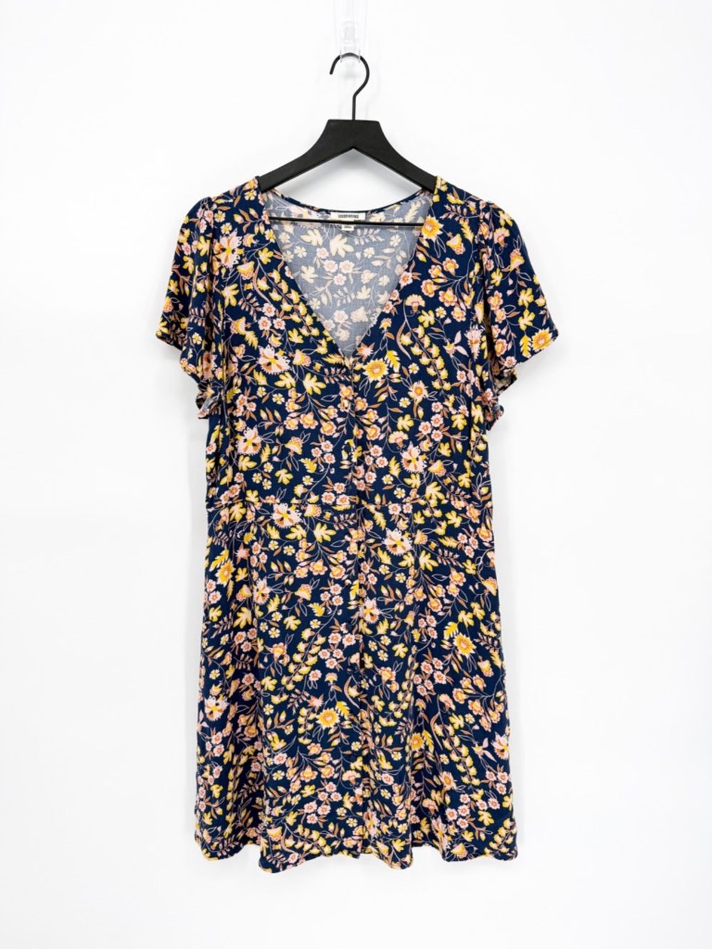 Goodthreads Boho Floral Button Down Mini Dress Blue Large